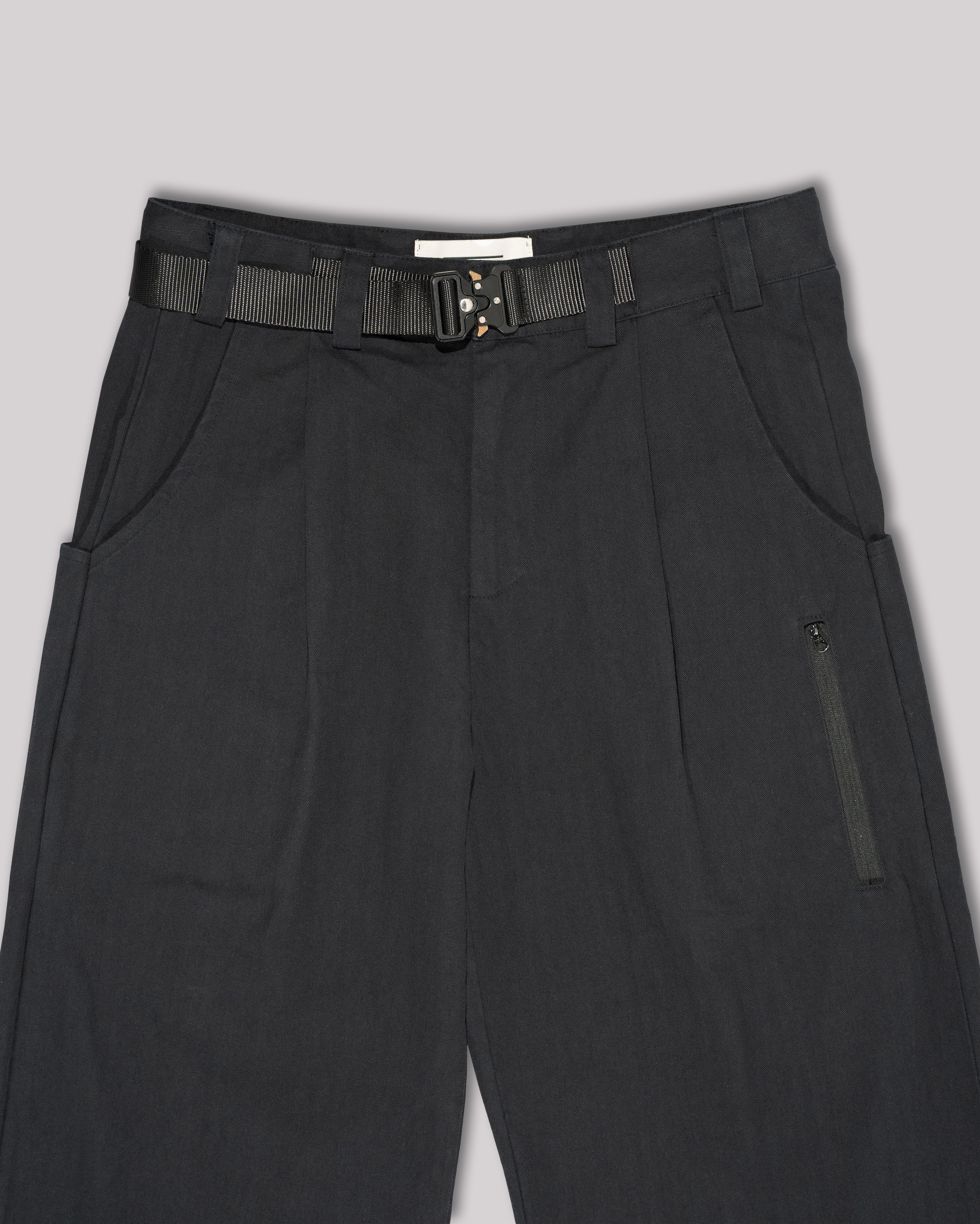 Sango Twill Herringbone Pleated Pants - Black Coffee-thumbmail-3