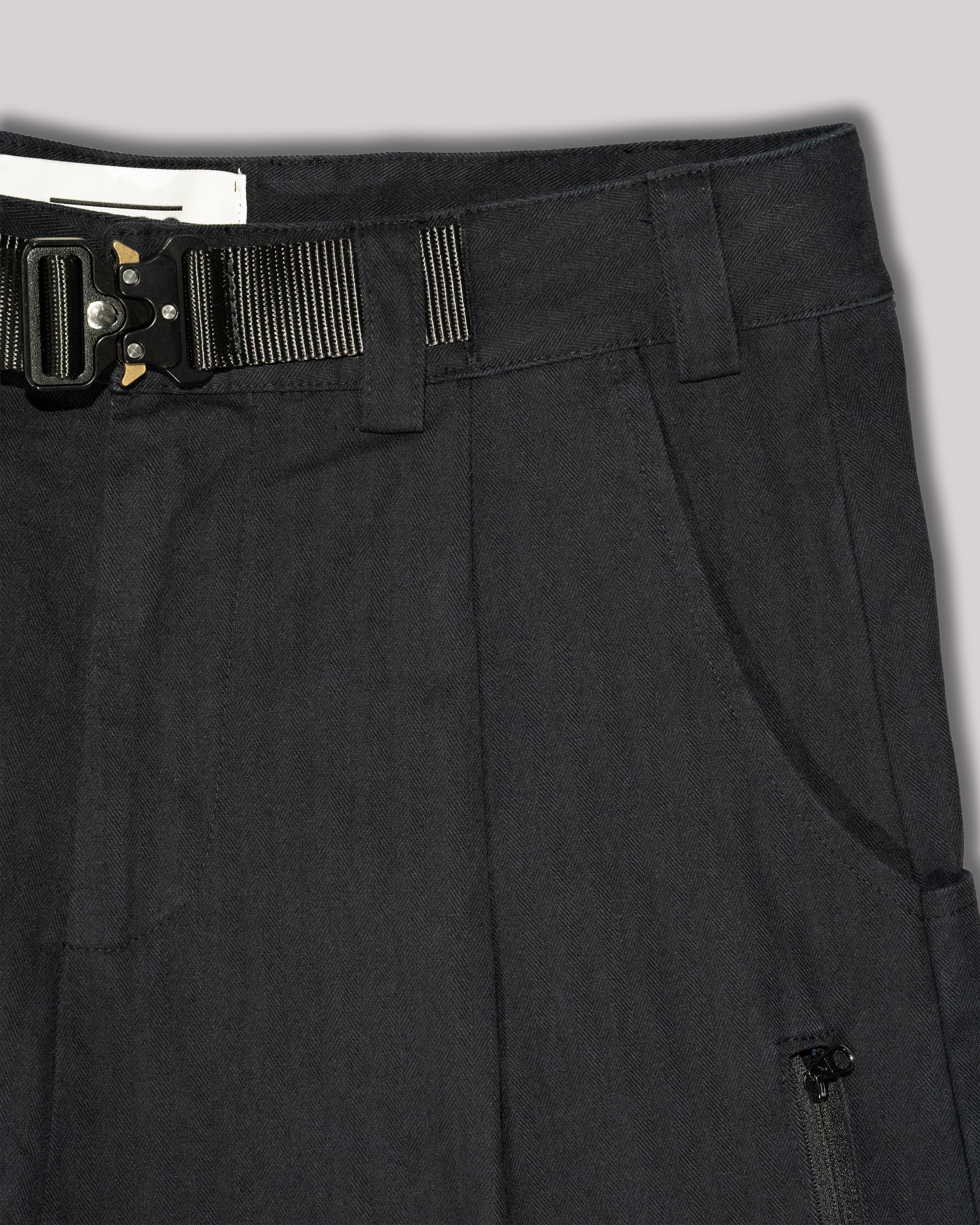 Sango Twill Herringbone Pleated Pants - Black Coffee-thumbmail-6