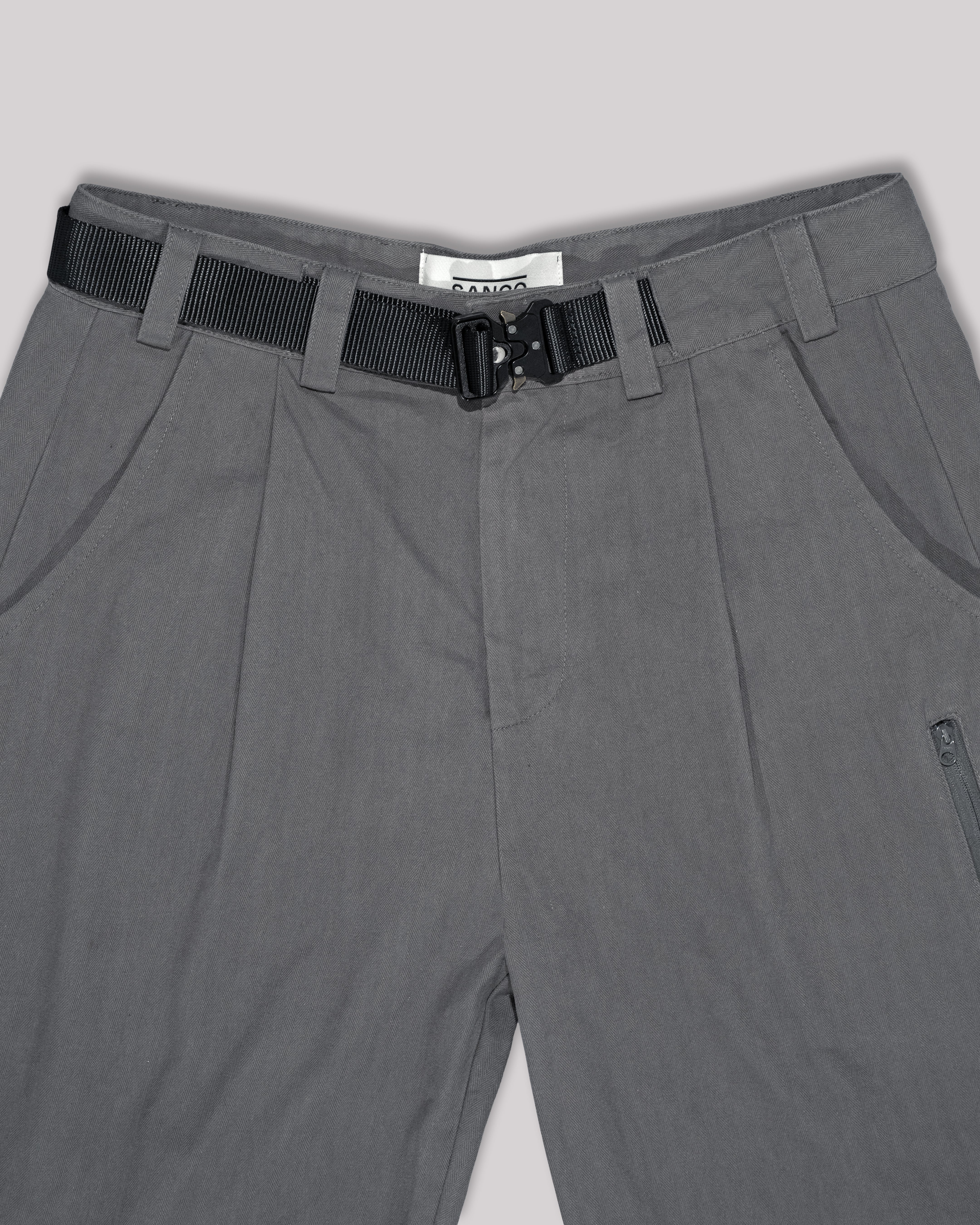 Sango Twill Herringbone Pleated Pants - Phantom Slate-thumbmail-3